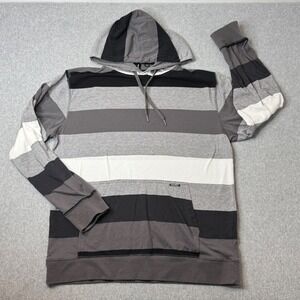 Ocean Current Stripe Hoodie Pullover Men's Large Gray Black White